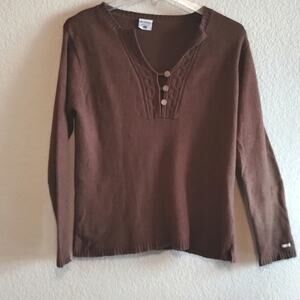Columbia Cotton & Angora Brown Pullover Button Detail Athleisure Knit Sweater XL